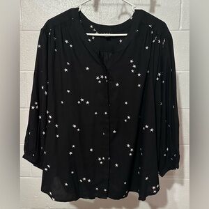 Women’s a.n.a A New Approach Black & White Star Pattern Button Down Top Size XXL